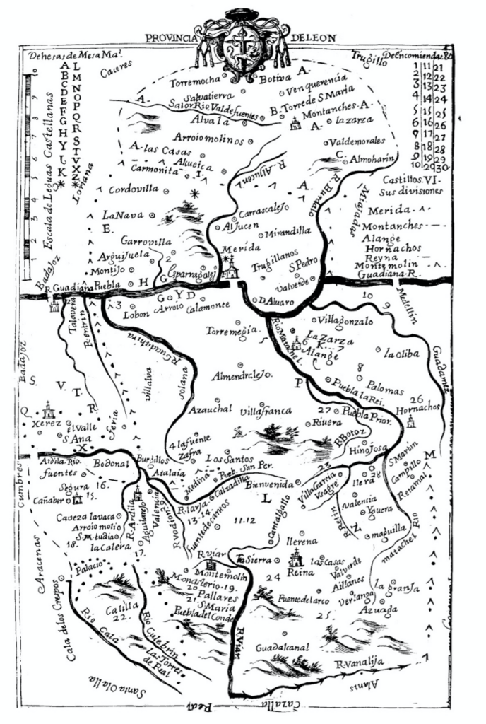 Mapa de la antigua provincia de León de la Orden Militar de Santiago, 1741. Bernabé de Chaves.